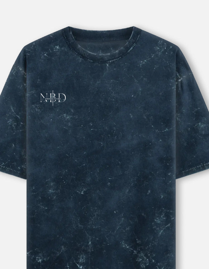 SACRIFICES oversized acid wash tee in Navy Blue — NBD mark on right chest