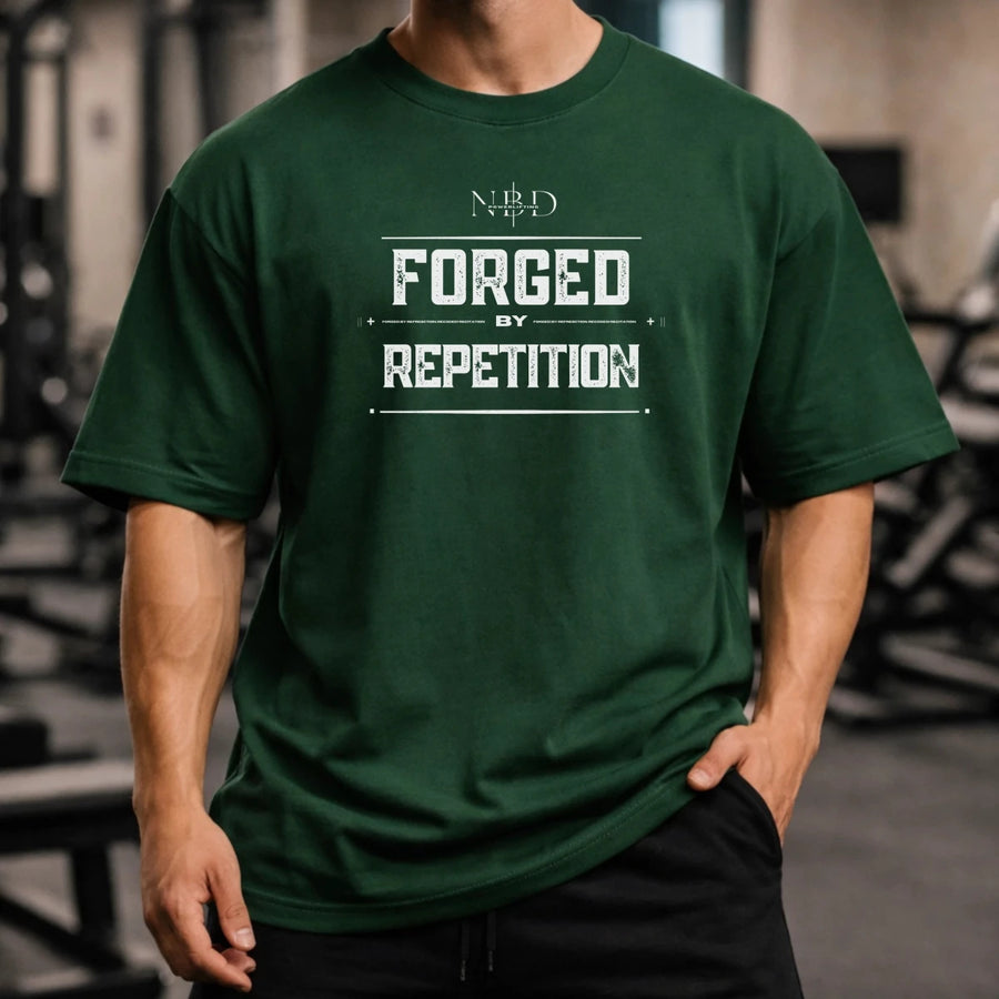 NBD Forged by Repetition - NBD Premium Oversized Tee back view - premium 13mm weightlifting belt