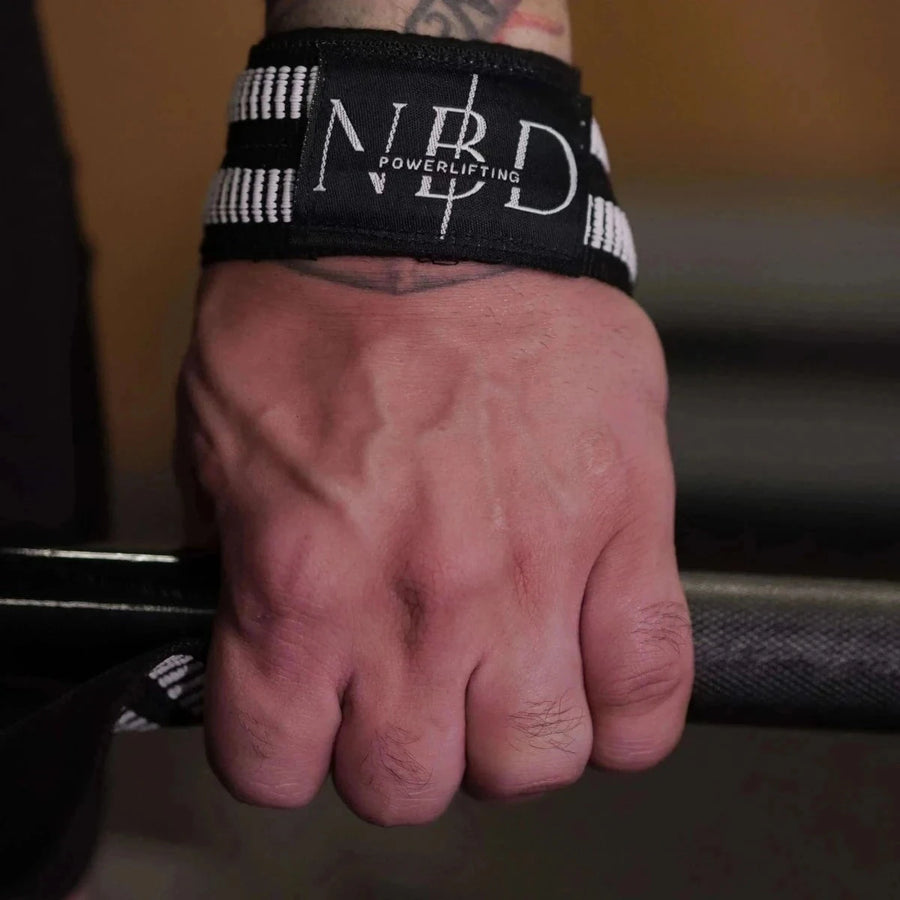 NBD NBD Lifting Straps with Special White Rubber Covering for Maximum Rigidity & Support lifestyle action shot - 13mm powerli