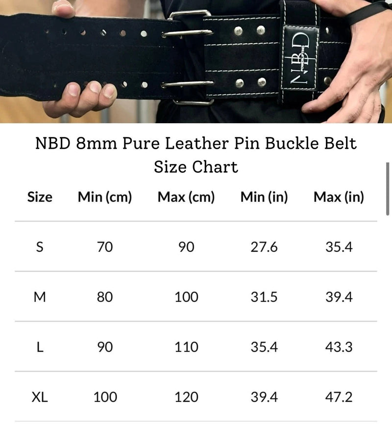 13mm powerlifting belt for sale - NBD NBD 8mm Leather Pin Buckle Belt – Heavy-Duty Powerlifting & Weightlifting Support side