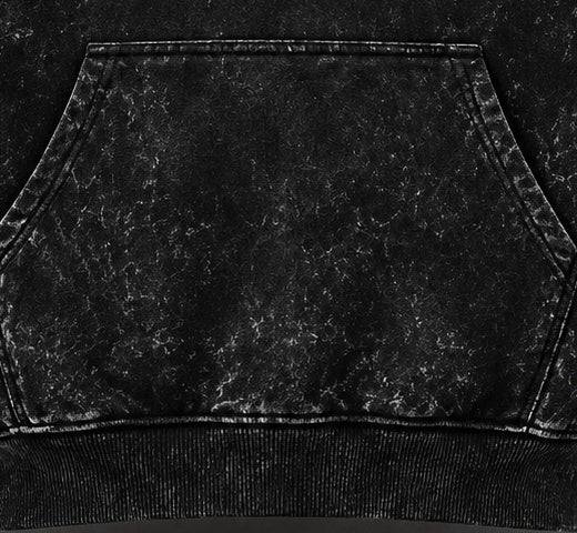 NBD POWER acid wash hoodie in Black — kangaroo pocket, ribbed hem and cuffs