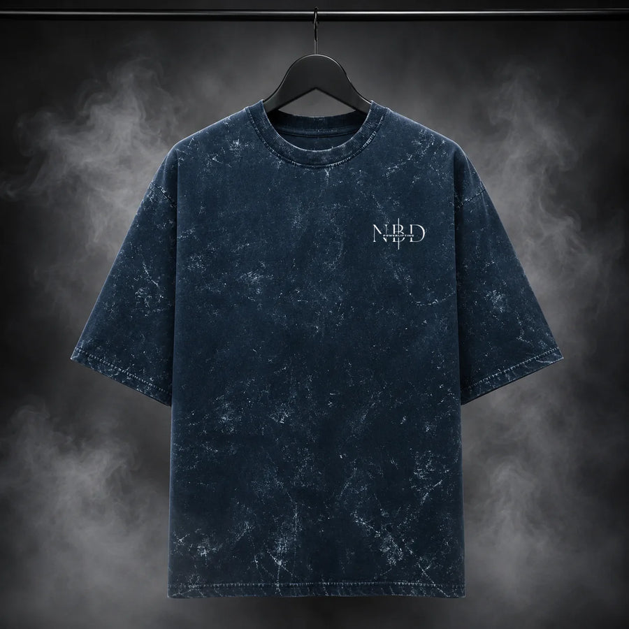 NBD POWER — Brutal Oversized Acid Wash Tee — Front View, Navy Blue