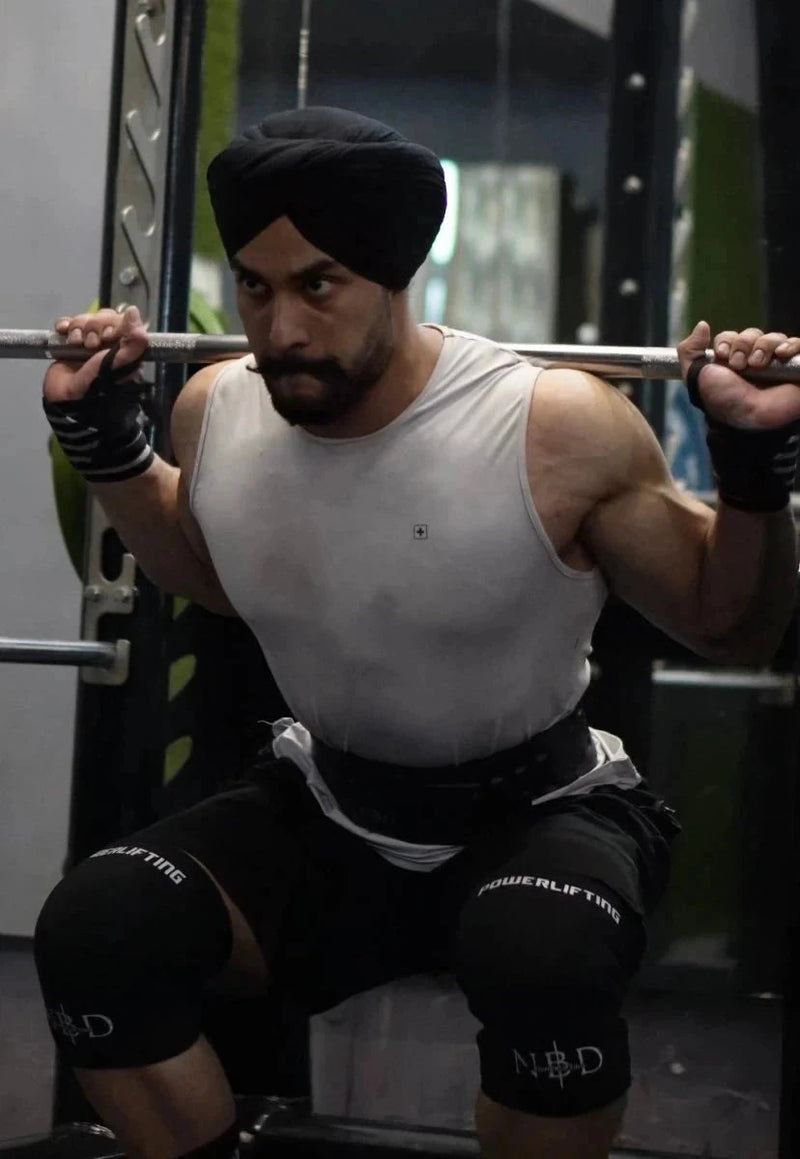 13mm powerlifting belt for sale - NBD NBD PRO Powerlifting 7mm Knee sleeves detail close-up