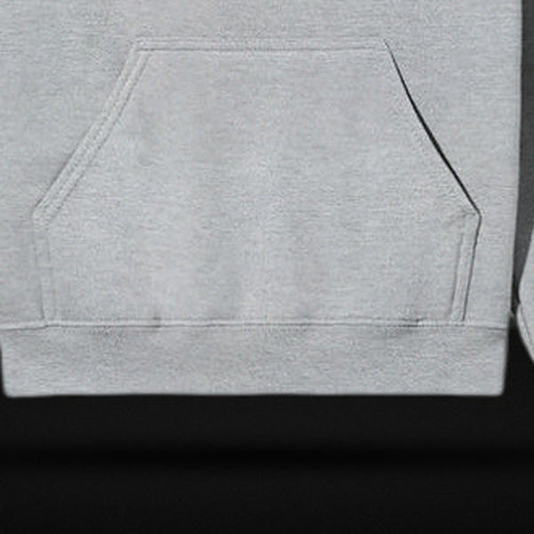 NBD SIGNATURE hoodie in Grey Melange — kangaroo pocket and ribbed hem close-up