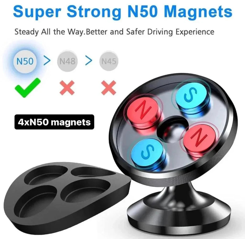 Magnetic phone holder base showing four N50 neodymium magnets inside the mount