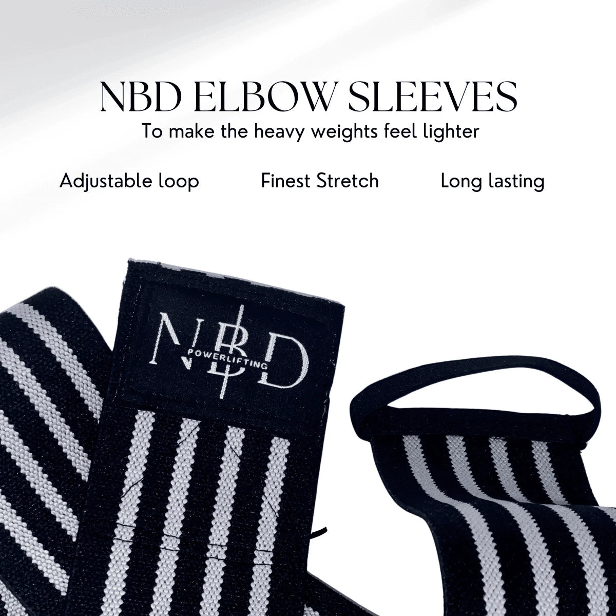 NBD elbow wraps powerlifting equipment side view showing premium support material for Indian powerlifters