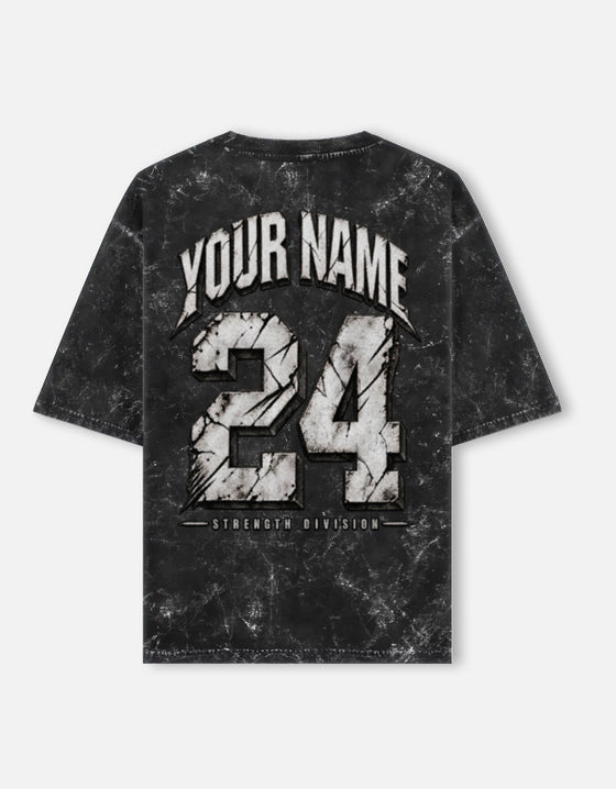 YOUR NAME CUSTOM - Unisex Acid Washed Oversized Tee — Black colourway, back print
