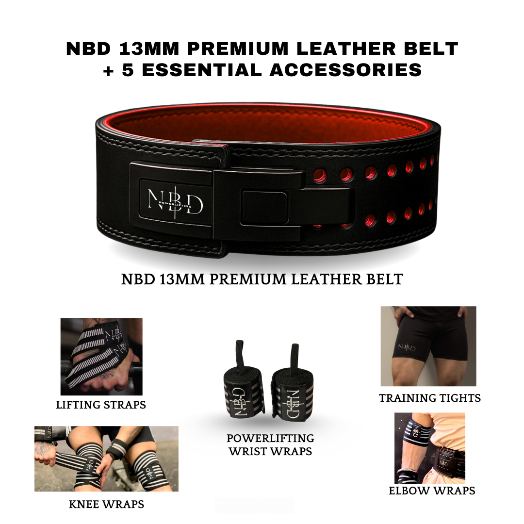NBD Lifting Kit | (Belt, knee wraps, elbow wraps, training tights, lifting straps, powerlifting wraps)