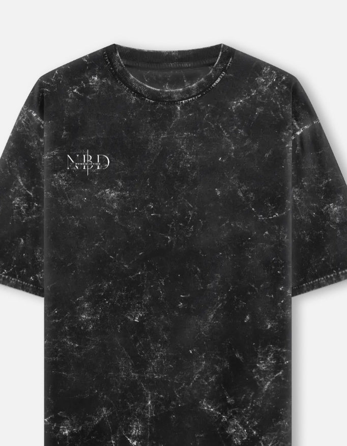 YOUR NAME CUSTOM - Unisex Acid Washed Oversized Tee — Black, front with NBD Powerlifting chest mark
