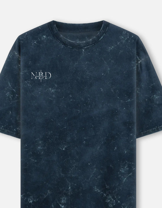 SACRIFICES oversized acid wash tee in Navy Blue — NBD mark on right chest