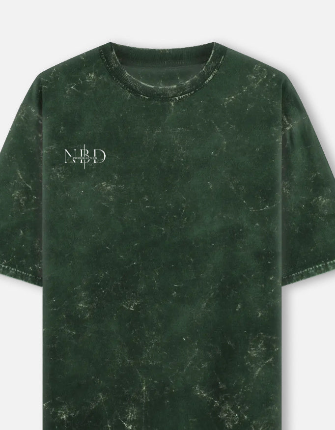 YOUR NAME CUSTOM - Unisex Acid Washed Oversized Tee — Bottle Green, front with NBD Powerlifting chest mark