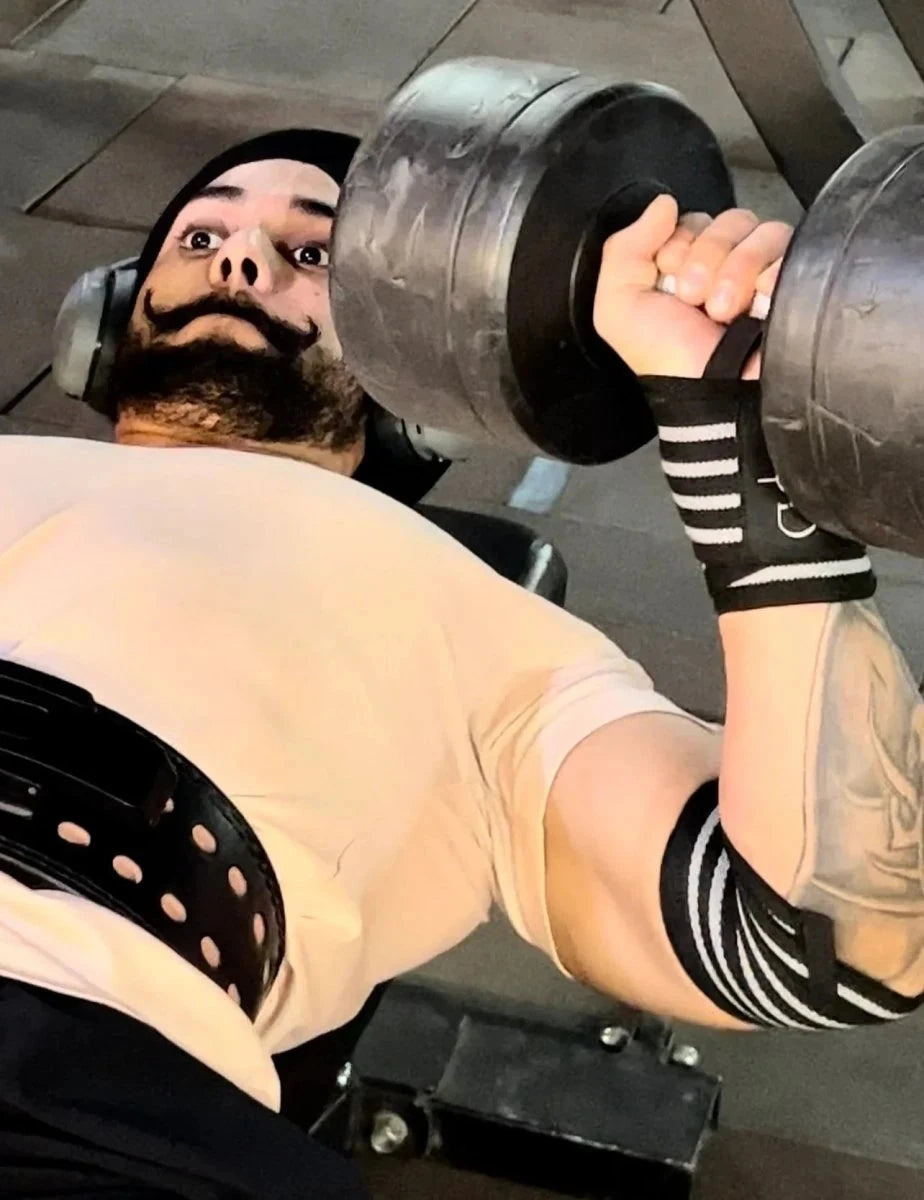 NBD elbow wraps powerlifting back view showing premium support gear for heavy lifting training in India