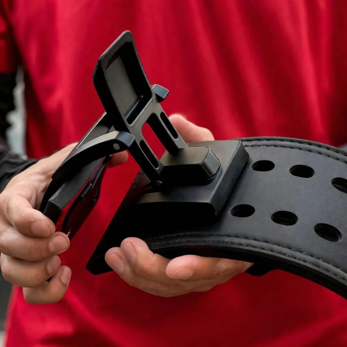 NBD Dual Pro Lever Belt 10mm side angle showing leather thickness and dual-lock lever