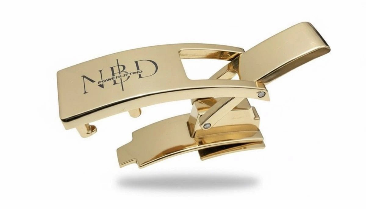 Gold money clip with 'NBD' branding on a white background