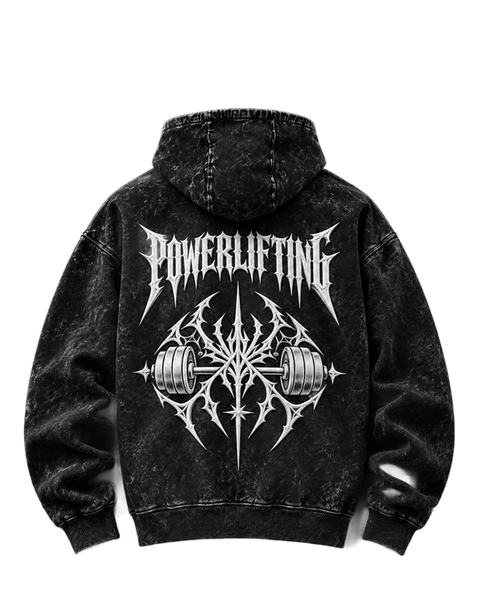 NBD POWERLIFTING Crest pullover hoodie in Black — back view, studio cut-out for the Hoodie Room
