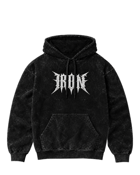 NBD IRON hoodie in Black — front view, studio cut-out for the Hoodie Room