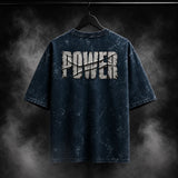 NBD POWER oversized acid wash tee in Navy Blue - back print, 240 GSM heavyweight cotton