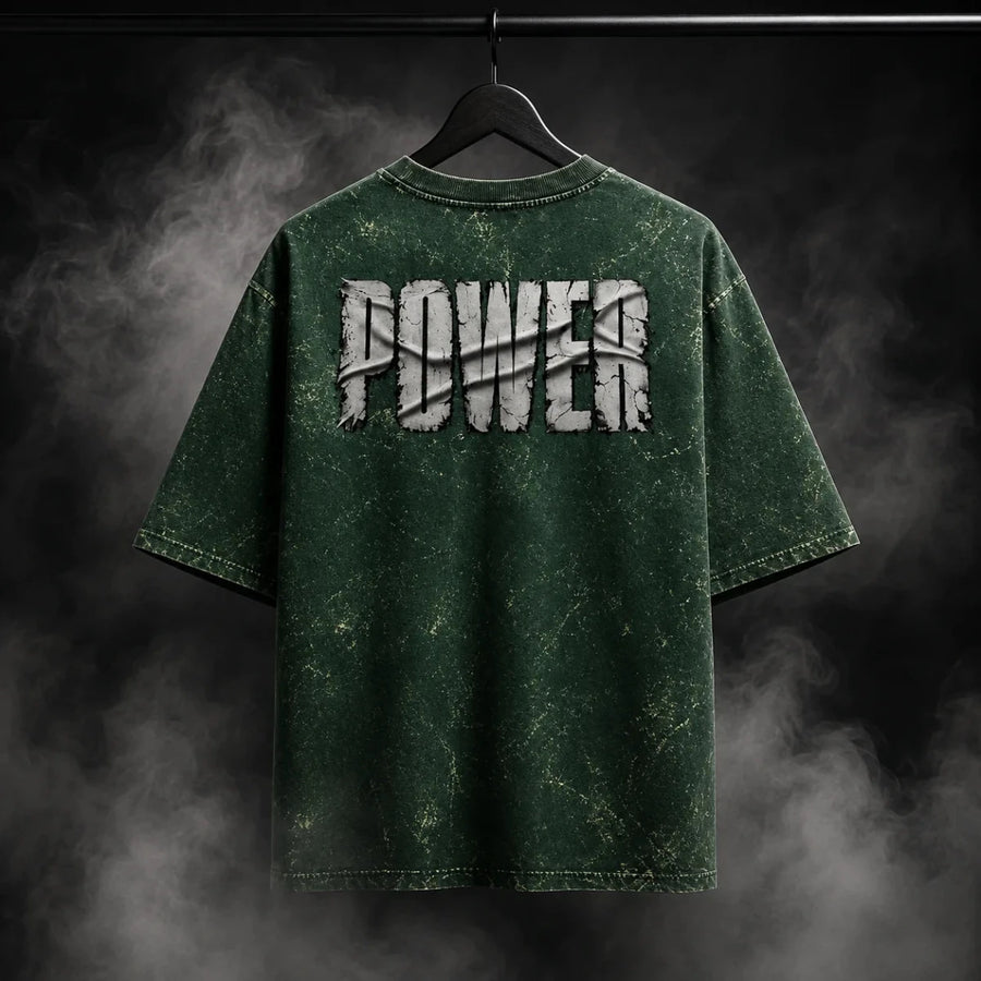 NBD POWER — Brutal Oversized Acid Wash Tee — NBD POWER oversized acid wash tee in Bottle Green - back print, 240 GSM heavyweight cotton