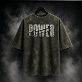 NBD POWER oversized acid wash tee in Olive Green - back print, 240 GSM heavyweight cotton