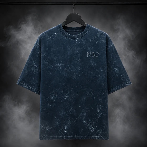 NBD POWER — Brutal Oversized Acid Wash Tee — Back view, Navy Blue
