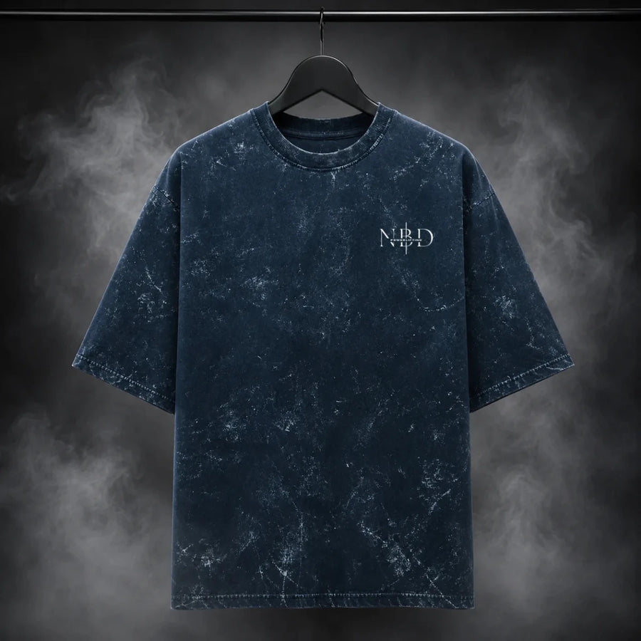 NBD POWER — Brutal Oversized Acid Wash Tee — NBD POWER oversized acid wash tee in Navy Blue - front view, unisex drop-shoulder fit