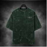 NBD POWER oversized acid wash tee in Bottle Green - front view, unisex drop-shoulder fit