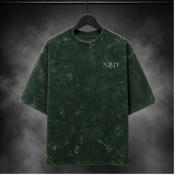 NBD POWER — Brutal Oversized Acid Wash Tee — Back view, Bottle Green