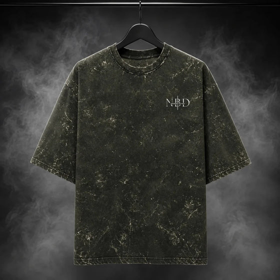 NBD POWER — Brutal Oversized Acid Wash Tee — Back view, Olive Green