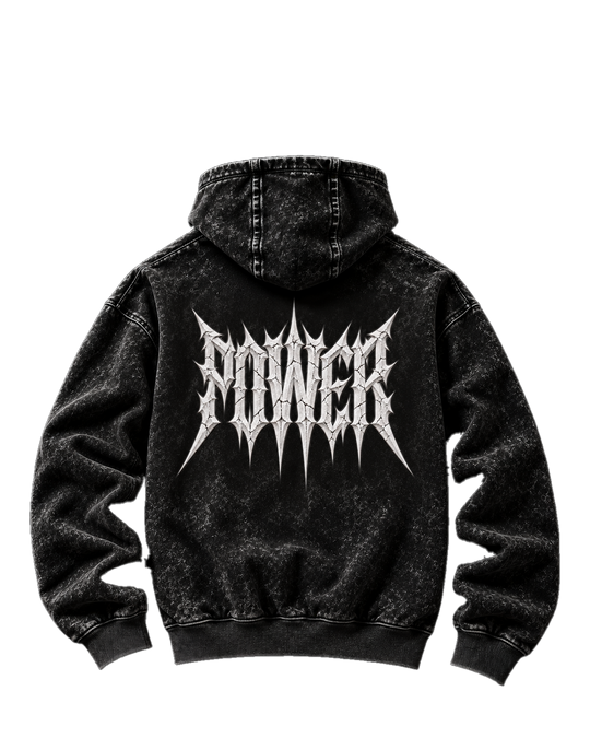 NBD POWER hoodie in Black — back view, studio cut-out