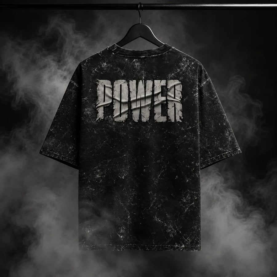 NBD POWER — Brutal Oversized Acid Wash Tee — Back Print, Black
