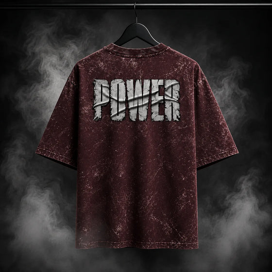 NBD POWER — Brutal Oversized Acid Wash Tee — Back view, Maroon