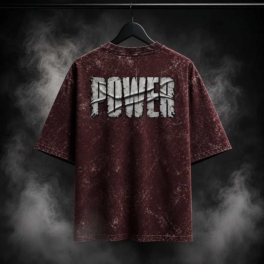 NBD POWER — Brutal Oversized Acid Wash Tee — Back Print, Maroon