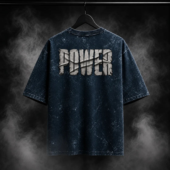 NBD POWER — Brutal Oversized Acid Wash Tee — Back view, Navy Blue