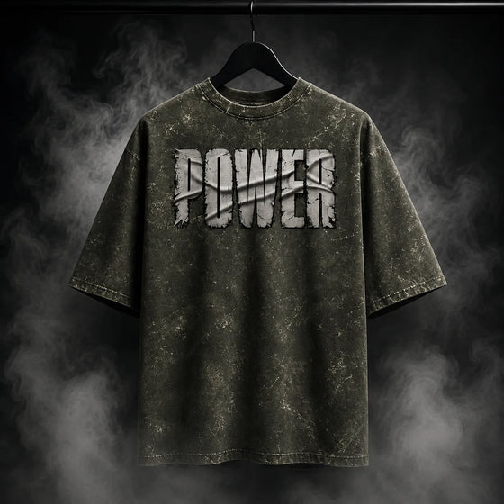 NBD POWER — Brutal Oversized Acid Wash Tee — Back view, Olive Green