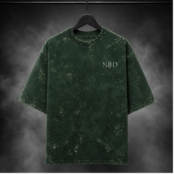 NBD POWER — Brutal Oversized Acid Wash Tee — Front view, Bottle Green
