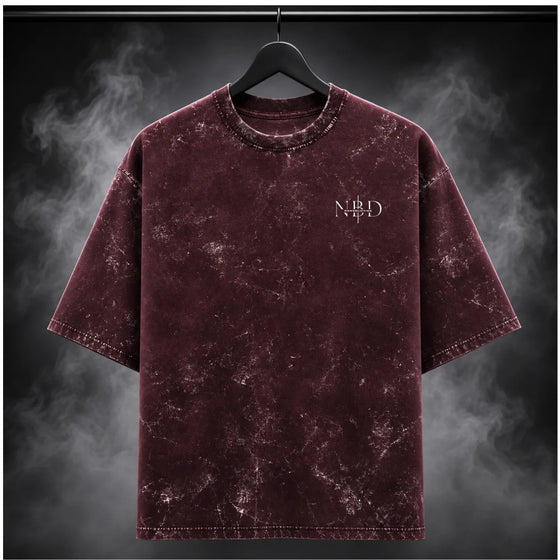 NBD POWER — Brutal Oversized Acid Wash Tee — Front view, Maroon