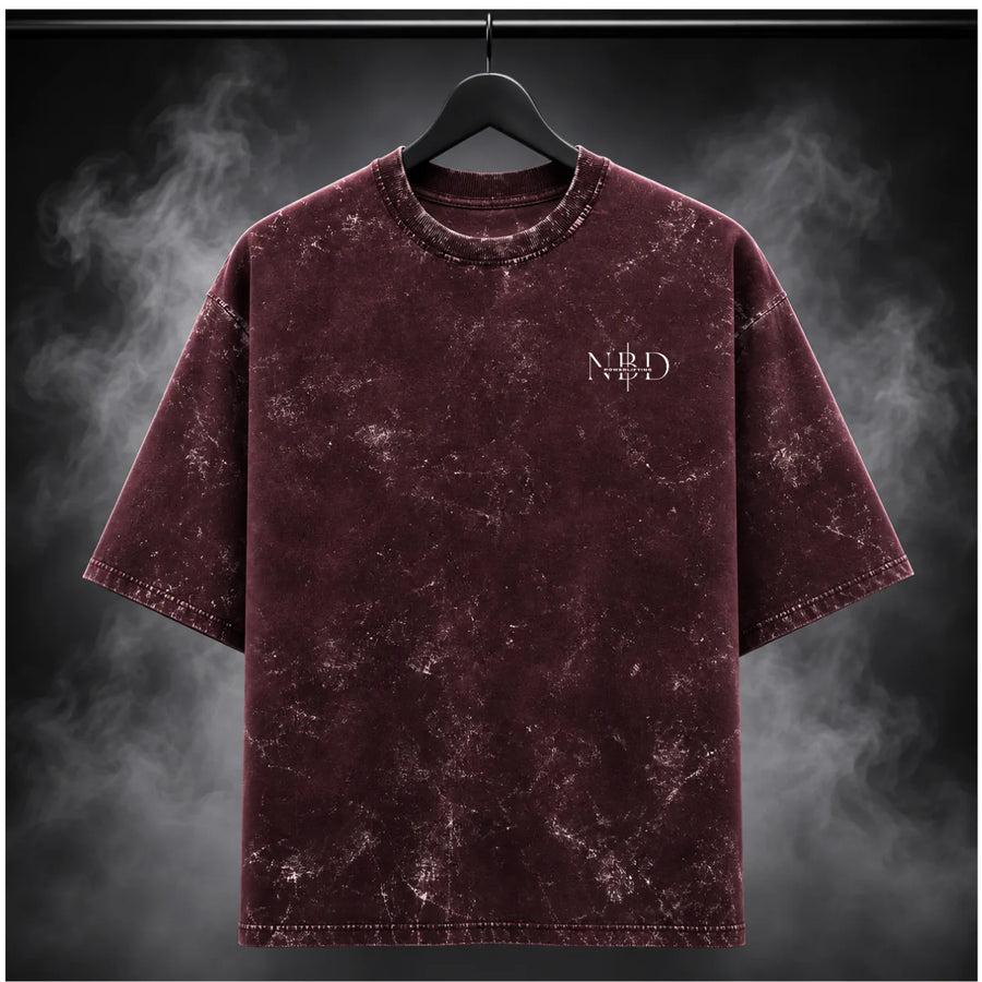 NBD POWER — Brutal Oversized Acid Wash Tee — Front View, Maroon