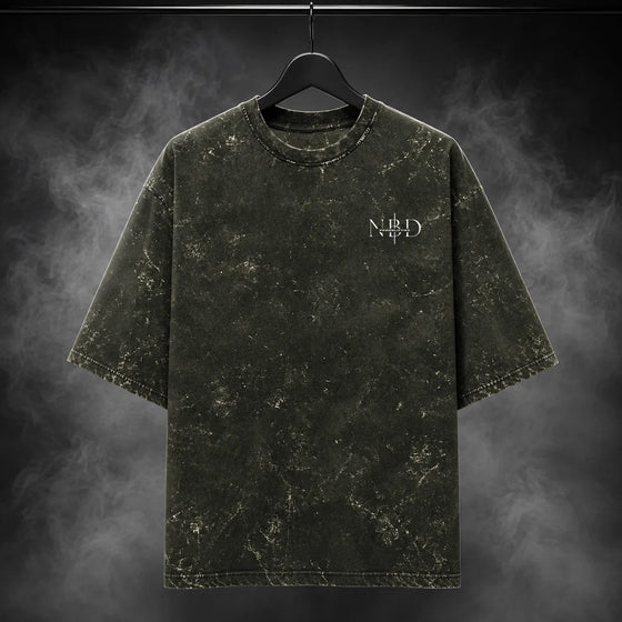 NBD POWER — Brutal Oversized Acid Wash Tee — Front view, Olive Green