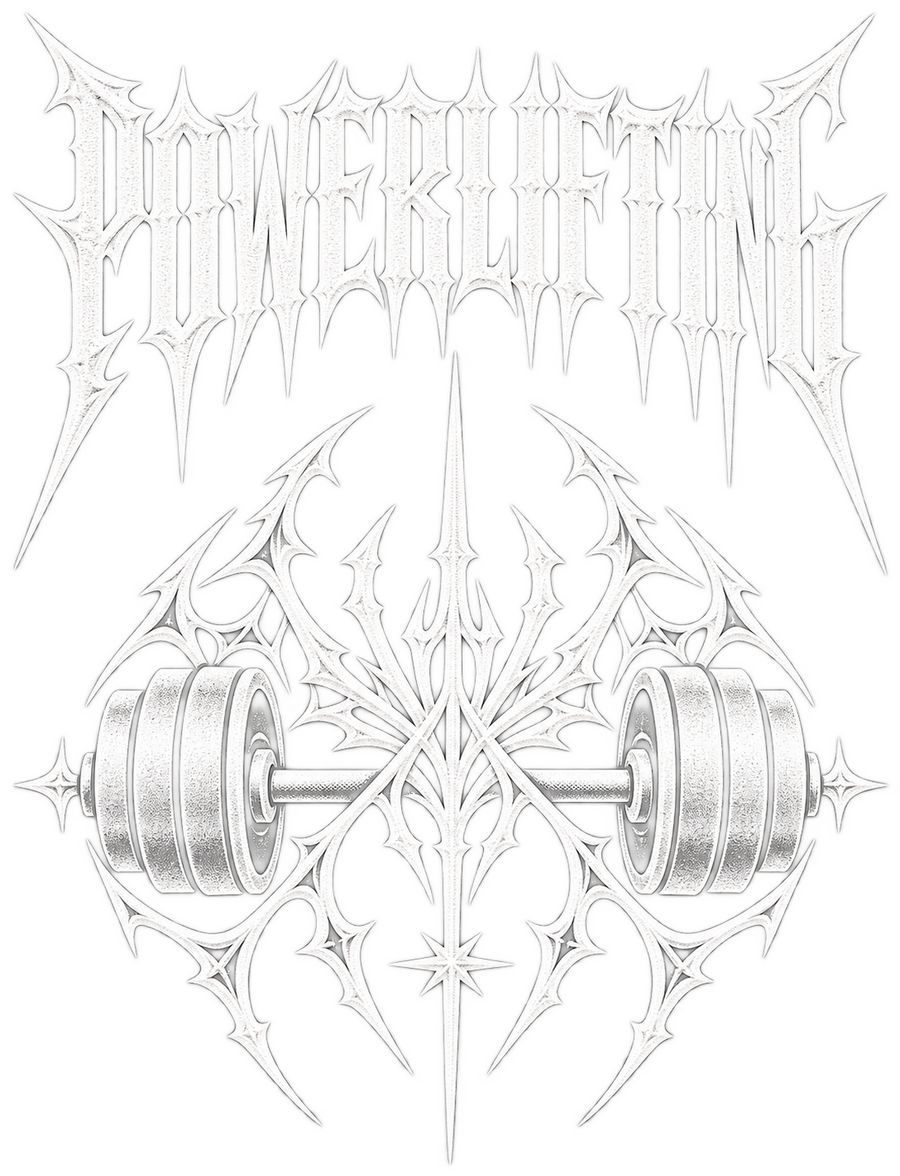 NBD POWERLIFTING Crest artwork — POWERLIFTING lettering above a barbell crest