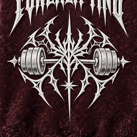 NBD POWERLIFTING Crest acid wash hoodie in Maroon — back print close-up, white 3D puff print barbell crest