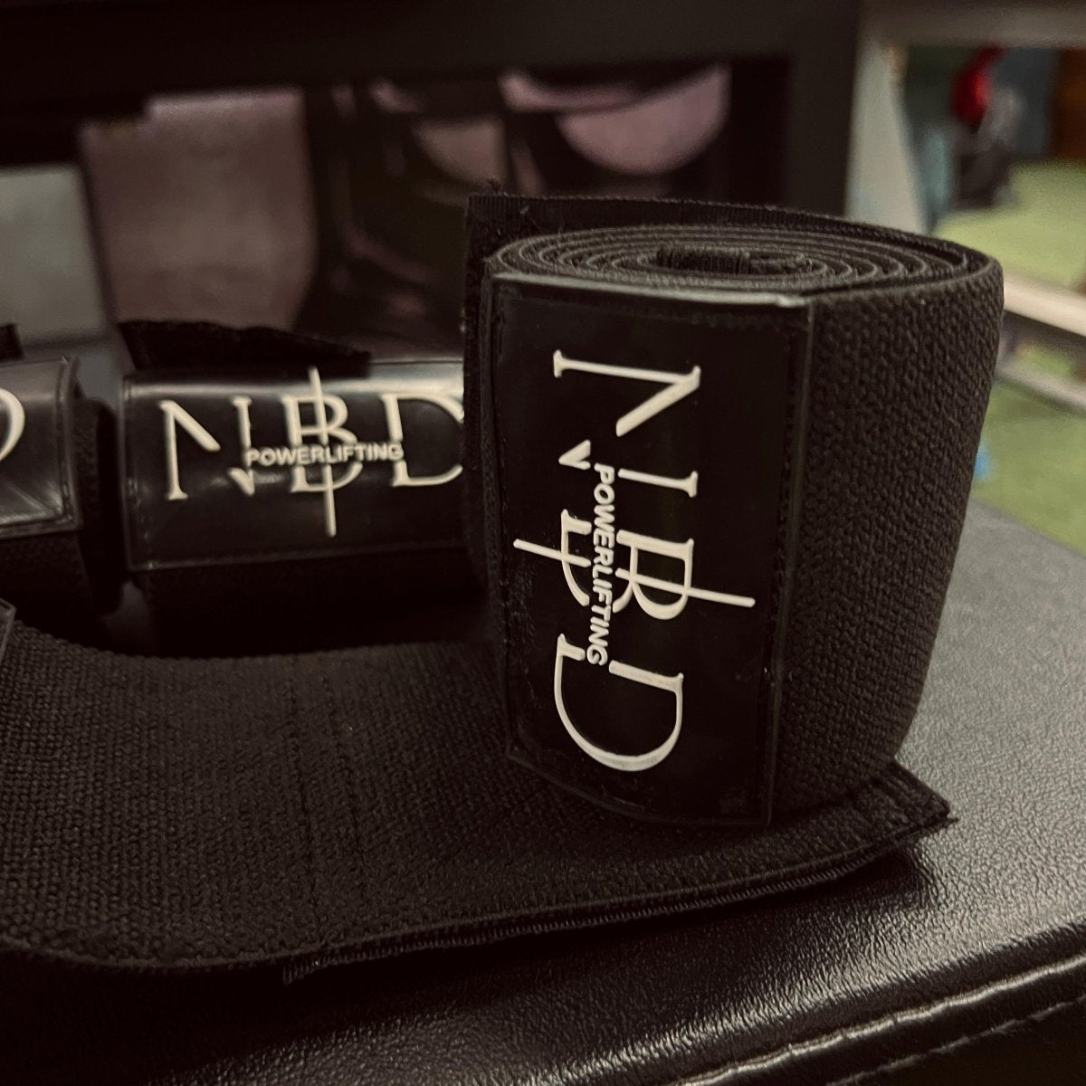 NBD powerlifting wrist wraps 1M heavy duty support shown in detailed product view for competition lifting