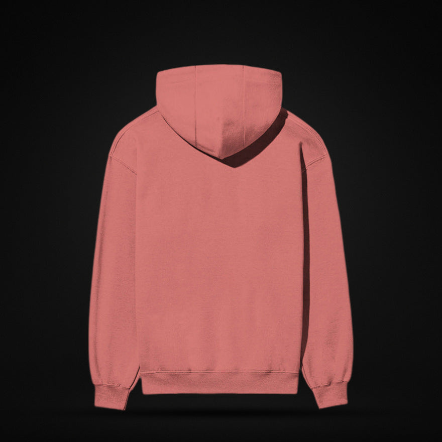 NBD SIGNATURE 300 GSM logo hoodie in Coral — back view, plain back with ribbed hem and cuffs, studio shot