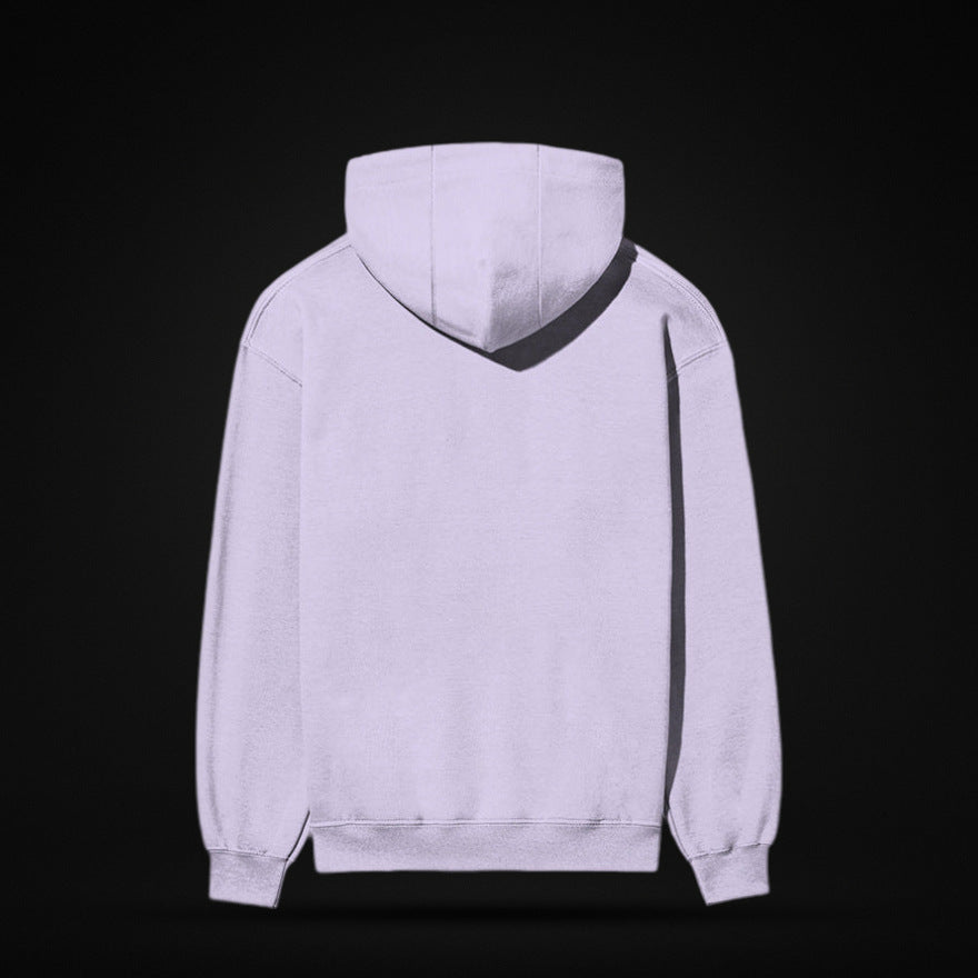 NBD SIGNATURE 300 GSM logo hoodie in Lavender — back view, plain back with ribbed hem and cuffs, studio shot