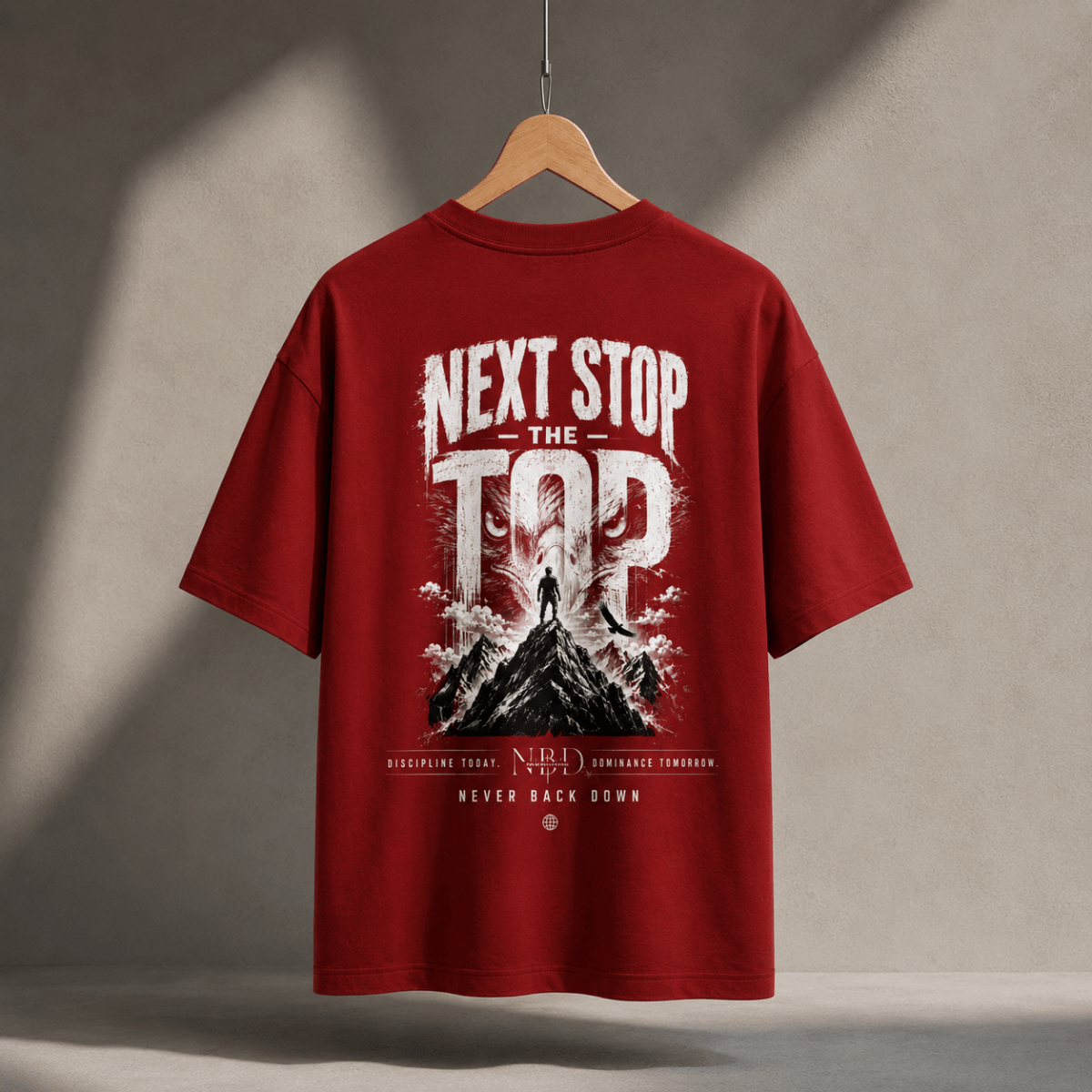 Next Stop The Top oversized tee, NBD Powerlifting gym apparel