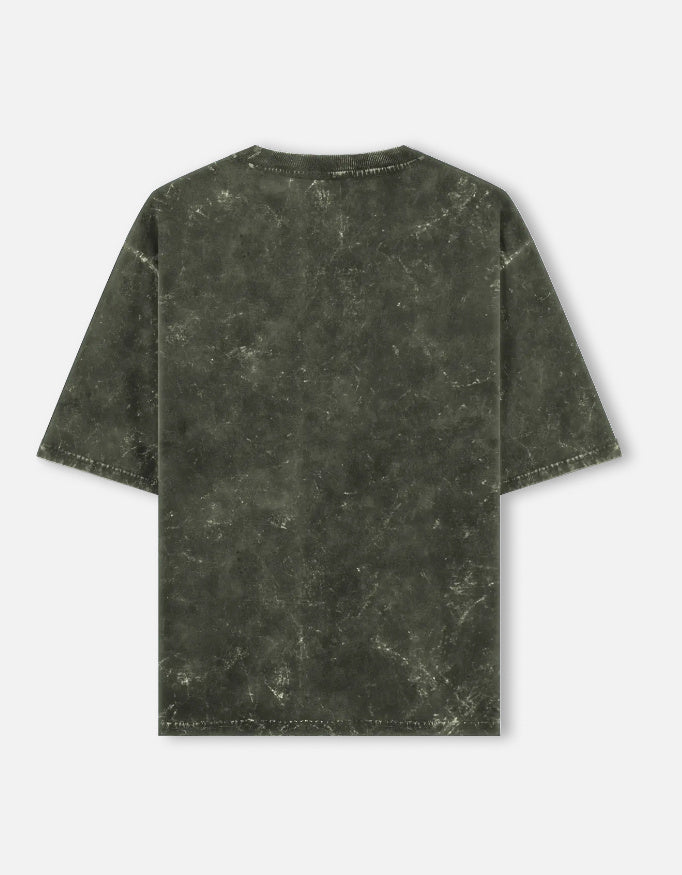 NBD Performance Acid Washed Oversized Tee Olive Green Back View