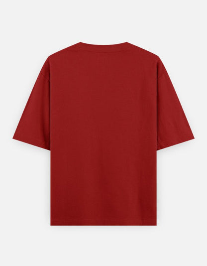 NBD Unisex Oversized Classic T-Shirt in red, back view showing the oversized drop-shoulder cut