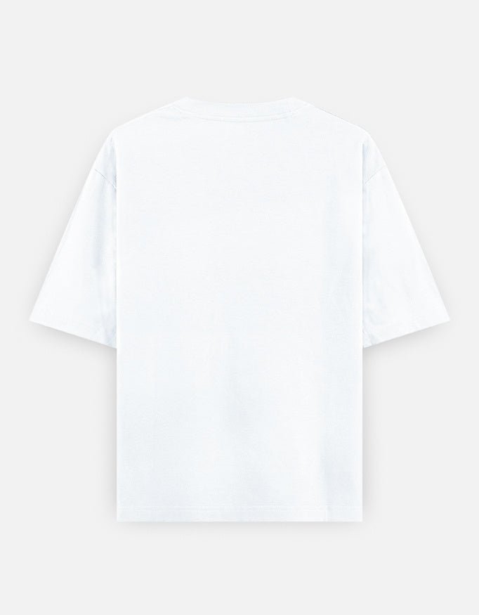 NBD Unisex Oversized Classic T-Shirt in white, back view showing the oversized drop-shoulder cut