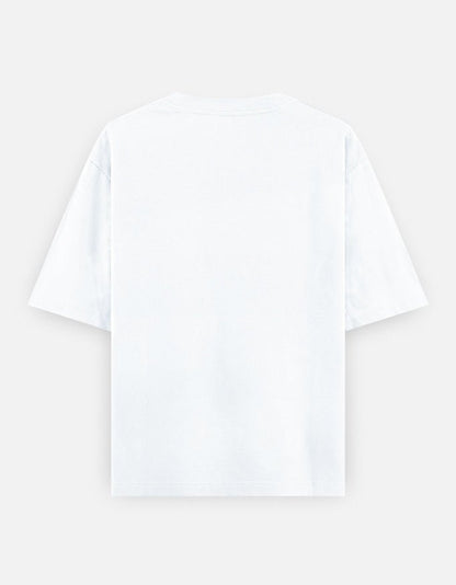 NBD Unisex Oversized Classic T-Shirt in white, back view showing the oversized drop-shoulder cut