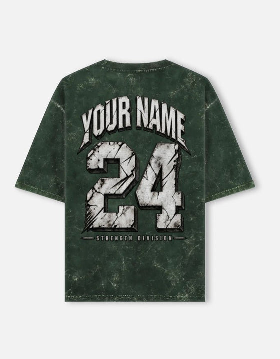 YOUR NAME CUSTOM - Unisex Acid Washed Oversized Tee — Bottle Green colourway, back print