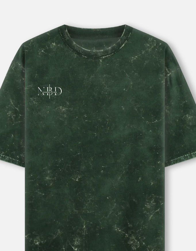 YOUR NAME CUSTOM - Unisex Acid Washed Oversized Tee — Bottle Green, front with NBD Powerlifting chest mark